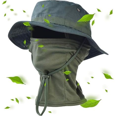 Cagoule rafraîchissante, masque facial, chapeau de soleil, chapeau de brousse à larges bords, pliable, protection UV, chapeau de pêche, couvre-chef d'extérieur (2) (1/4)