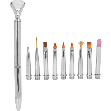 Lot de 10 têtes de rechange pour stylo à ongles, pinceaux de nail art pour liner, dotting et design DIY, outil de manucure argenté (1/5)