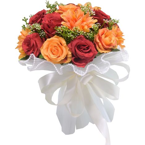 (022 Bouquet Rouge) Bouquet de roses artificielles style nordique pour mariage en extérieur, bouquet à main sur le thème de la forêt pour les mariées (1/2)