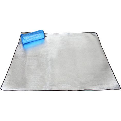 Stuoia da picnic impermeabile, portatile, bifacciale, realizzata in pellicola di alluminio e cotone perlato, leggera, ideale per il campeggio (200 x 150 cm). (1/5)