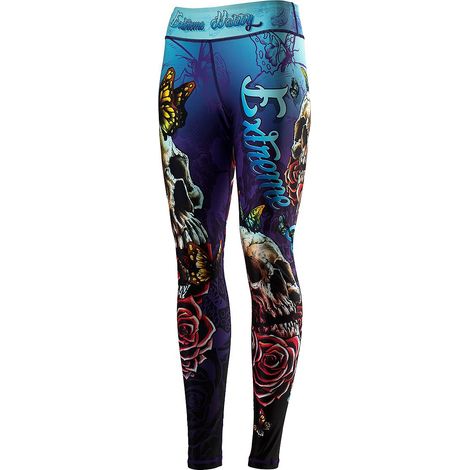 Leggings sportivi da donna con teschio, taglia 2XS, blu
