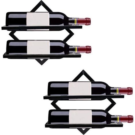Porte-bouteilles mural en métal noir pour bouteilles de vin, lot de 2 (1/4)