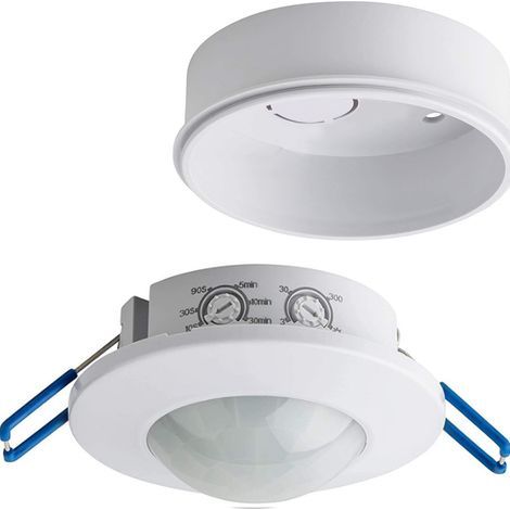 Indoor motion detector, recessed or surface-mounted in the ceiling, infrared sensor, range up to 6 m, 360° rotation, compatible with LEDs, maximum power 1200 W (1/4)