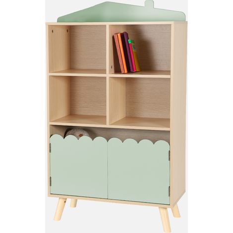 Biblioteca per bambini in legno di pino 2 porte e 4 scaffali (1/5)