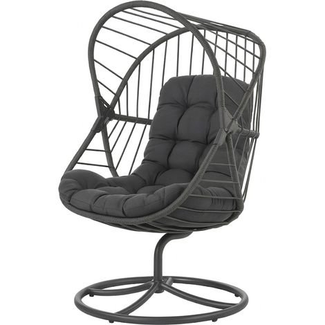 Poltrona Sospesa da Terra Girevole 360 Gradi con Cuscino Imbottito Grigio Antracite Portata 150kg Sedia a Uovo per Interno e Giardino H 147x80 cm autoportante
