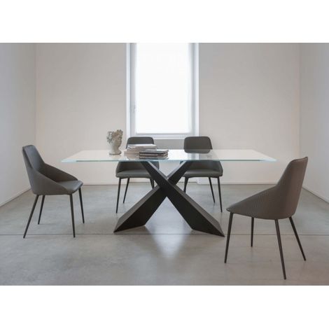 Table rectangulaire moderne acier noir et verre trempé Kazio 180 ou 200 cm-Taille L 200 cm (1/5)