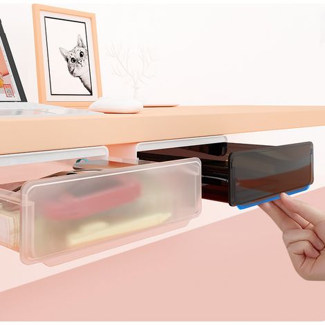 Transparente, weiße Aufbewahrungsbox für unter den Schreibtisch, versteckte Schublade ohne Bohren, ideal für Studentenwohnheim oder Büro, kleine Aufbewahrungsbox aus Kunststoff (1/3)