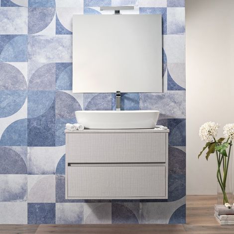 Mobile Bagno Sospeso 100 cm Beige Effetto Tessuto 2 Cassetti Top per lavabo da Appoggio (1/5)