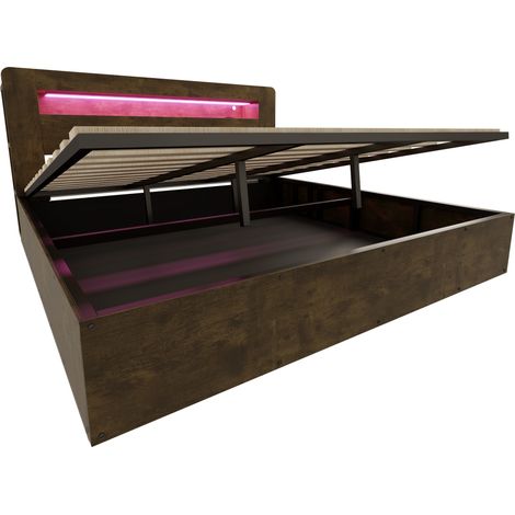 Bettkasten aus Holz 180 x 200 cm mit LED, Steckdosen und Stauraum, MODENUIT (1/5)