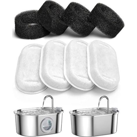 Filtre Fontaine à Eau pour Chat, 8PCS Filtres + 8PCS Éponges, Filtre Fontaine Chat avec la Résine et Charbon Actif (1/5)