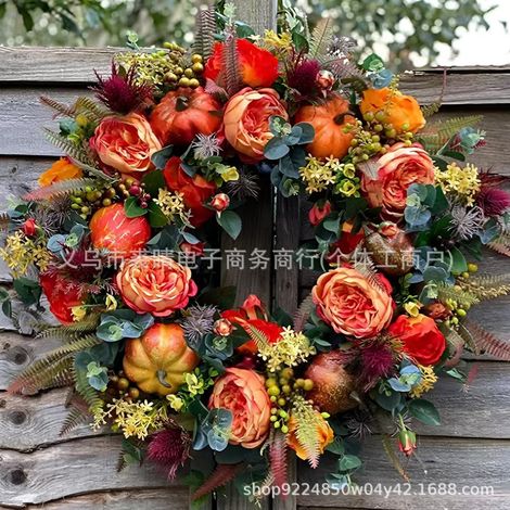 New Autumn Peony and Pumpkin Wreath Pendant - Decorative Atmosphere for Thanksgiving -