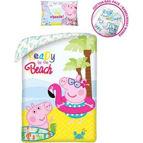 Literie en coton 140x200 Peppa Pig coloré PE-3266BL taie d'oreiller 70x90 + sac en coton Halantex
