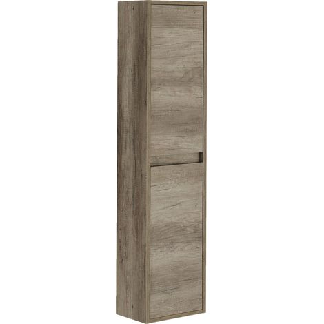 Mobile colonna Salinas, Mobile bagno a 2 ante, Armadio pensile sospeso, Mobiletto multiuso moderno, 30x26h140 cm, Quercia (1/5)