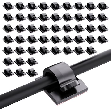 100pcs Clips Câbles Adhésif Attache Cable Adhesif Autocollants Clips Rangement de Câble Lumière Extérieur Organisateur Cable, Clips de Cable Management pour TV PC Bureau Maison (Noir)