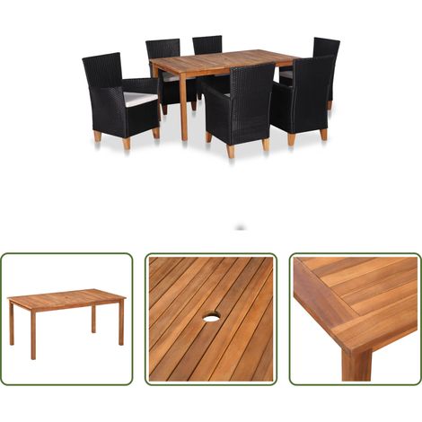 Chaises de jardin - Ensemble à manger d'extérieur 7 pcs Résine tressée Noir marron (1/5)