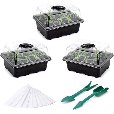 Mini Serre pour Semis,3 Pièces 36 Cellules Intérieure Plateau Semis,Bacs à semis,avec Couvercle et Ventilation Durables Pot Semis,idéal pour la Germination des graines (Vert) (Vert-3Pcs) (1/5)