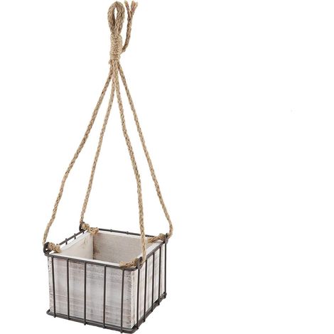 Pot de fleurs suspendu vintage en fer Zerodis avec corde chanvre résistante (1/5)