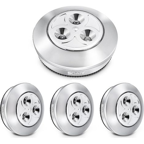 Pack of 4 LED Spot Light Self-Adhesive Extra Lighting Powered by 3 Batteries for Wardrobe/Closet/Shelf/Entryway/Kitchen/Passage – Silver (1/5)
