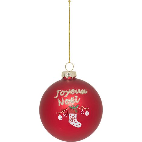 Déco Sapin Boule de Noël en Verre D 8 cm Rouge Joyeux Noël déco Botte - Feeric Christmas (1/2)