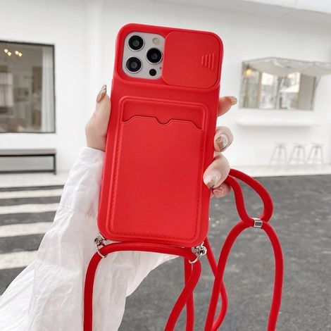 Étui téléphone souple pour iPhone 14 13 12 Pro Max 11 Mini X XR XS 7 8 Plus SE, coque avec cordon de cou et pochette porte-cartes, accessoire de sac banane, lanière amovible, protection légère (1/5)