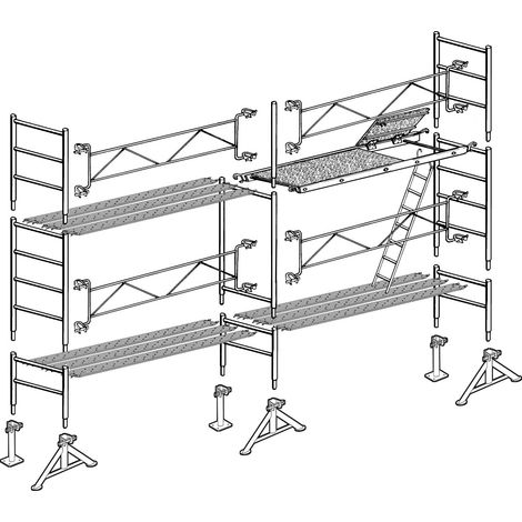 Altrad – Échafaudage galvanisé 7 m – Hauteur de travail 5 m – Charge maximale 300 kg/m² – Diamètre montants 48,3 mm – Échelle d'accès incluse