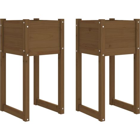 Vaso per fioriera aiuola rialzata piante fiori giardino terrazze set da 2 40 x 40 x 81 cm legno massello di pino marrone 020038972