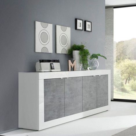 Madia linea Basic con 4 ante in finitura Bianco laccato lucido e Beton (1/5)