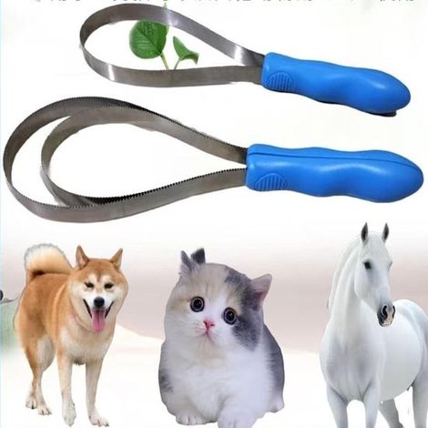 Lama a doppio strato in acciaio inox per la toelettatura degli animali domestici. Per pelo corto e lungo. Impugnatura morbida. Anelli singoli e doppi. (1/4)