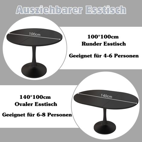 Table extensible ovale, table à manger moderne et minimaliste, noir, dimensions 100/140 x 100 x 75 cm, table de salon polyvalente pour repas et loisirs (1/5)