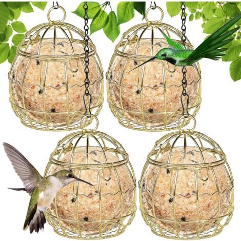 Mangeoires pour Oiseaux Sauvages, 4pcs Mangeoire à Oiseaux Suspendue à Boule,Bird Feeder pour Petits Oiseaux Sauvages,Métal Boule de Graisse Oiseau Mangeoire pour l'extérieur et l'intérieur (1/5)