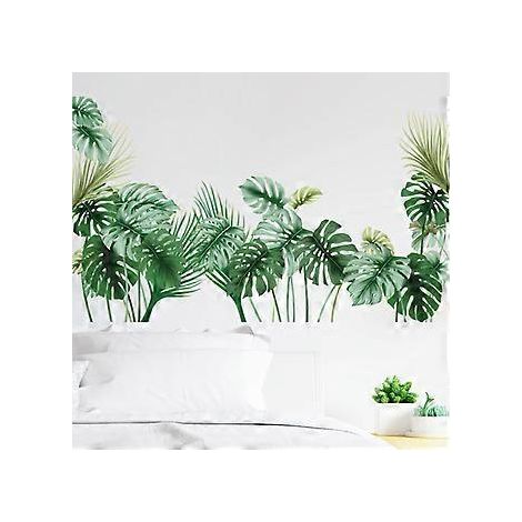 Tropische Wandtattoos, Palmenblatt-Wandaufkleber fürs Wohnzimmer, grüne Pflanzen-Wanddekor-Poster, Vinyl-Wandbilder zum Abziehen und Aufkleben für Schlafzimmer, Kinderzimmer, Büro