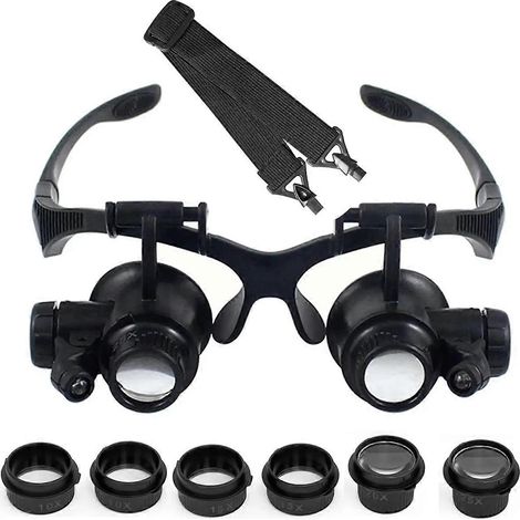 Loupe LED 10X 15X 20X 25X avec double lentille et éclairage, idéale pour la réparation de montres et d'horlogeries. Bandeau grossissant inclus. (1/5)