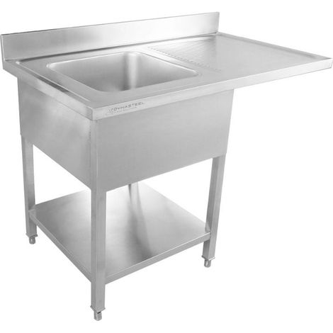 Plonge avec Passage Lave-Vaisselle, Dosseret et Etagère - 1200 x 600 - Egouttoir à Droite
