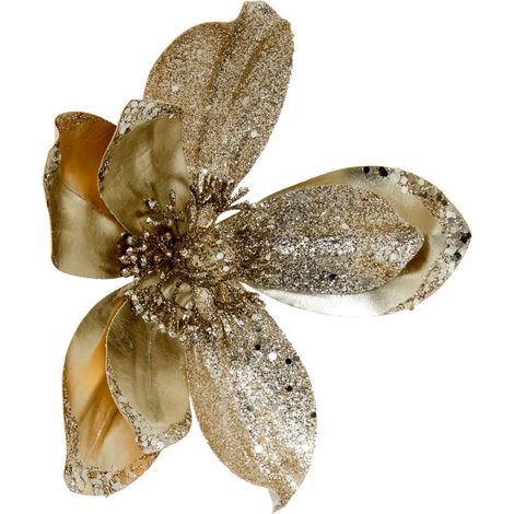 Adorno para el árbol de Navidad con flor de magnolia dorada brillante, diámetro: 18 cm - Feeric lights & christmas (1/3)