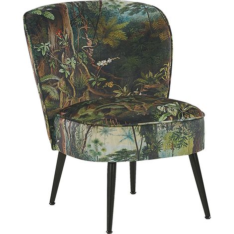 Sillón decorativo acolchado sin brazos estampado de colores gris claro patas de madera Voss (1/5)