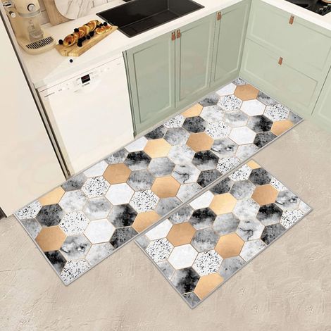 Kitchen Rug Set of 2 Non-Slip Washable Anti-Fatigue Kitchen Mats for Home Office Standing Office Decoration (B, 43 x 75 + 43 x 150 cm) (1/5)