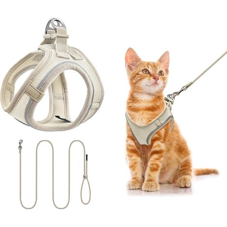 Pettorina e guinzaglio per gatto e cucciolo XXS, anti-fuga step-in rosa Guinzaglio in maglia con banda di sicurezza riflettente, per la passeggiata (1/2)