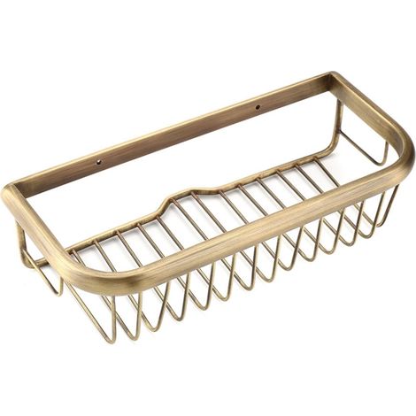 Estante de ducha de pared de cobre macizo de 30 cm, soporte para jabón y champú, estante de baño.