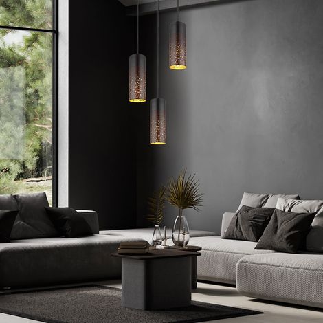 Hängeleuchte Pendellampe Deckenlampe Deckenleuchte Metall Schwarz Gold 3-Flammig (1/5)
