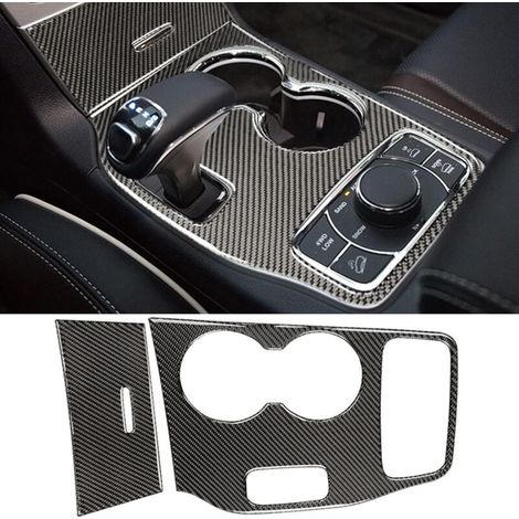 Garniture de couvercle de console centrale en fibre de carbone véritable noire compatible avec les accessoires intérieurs Jeep Grand Cherokee 2014 2015 (1/4)