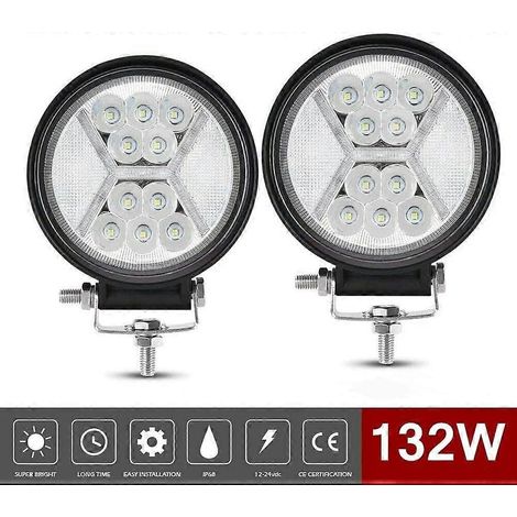 Lot de 2 phares de travail LED 12V 132W pour moto 4x4, feux de brouillard LED longue portée, feux de recul (1/5)
