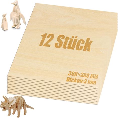 Lot de 12 Contreplaqué 300x300x3mm feuilles de tilleul,Feuilles de bois minces,Feuilles de contreplaqué,Feuilles de bois de tilleul, le projet de bricolage, le modélisme architectural (1/5)