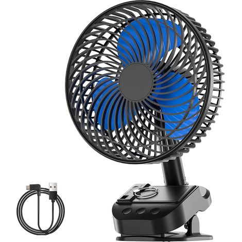 USB-Clip-Ventilator, 10000 mAh Akku, 5 Geschwindigkeitsstufen, Campingventilator, verstellbarer Drehwinkel, Timer, mit Clip und Haken für Kinderwagen und Büro