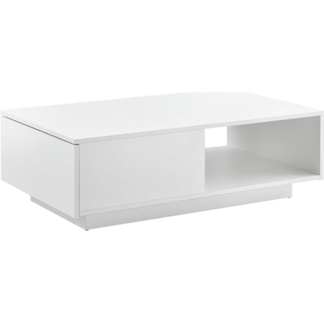 Table basse de salon avec tiroir et compartiment de rangement 95 x 55 cm 15 mm blanc brillant