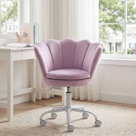 Wahson Chaise de bureau enfant en velours violet clair – Hauteur réglable 40-48cm – Dossier en forme de pétale – Roulettes silencieuses, Violet Clair (1/5)