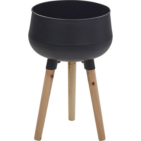 Soporte para plantas hierro negro 30 x 30 x 47 cm metal para interiores y exteriores industrial moderna resistente a rayos UV patas de madera Agros