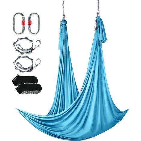 Mophorn Aerial Yoga Hängematte & Schaukel – 5,5 Yards blau. 100 g/m² Nylongewebe. Komplettset mit Hardware und Anleitung. Yoga-Starterset, ideal für Bodybuilding und Fitness auf allen Niveaus.