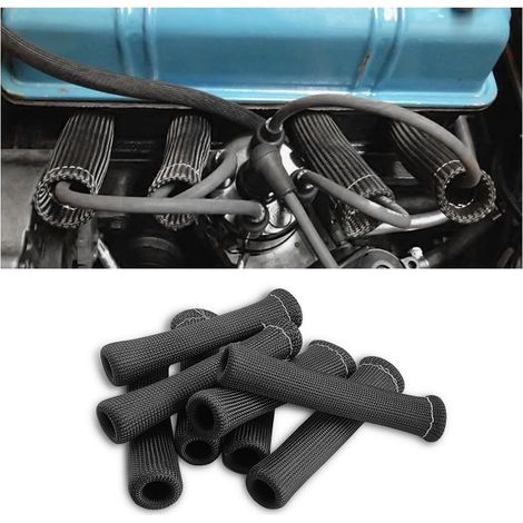 Lot de 8 Manchons de Protection pour Bougies Haute Performance, Gaines Isolantes Résistantes 1200°C, Capuchons Anti-Chaleur pour Câbles de Bougies, Étuis de Protection Thermique pour Automobile (1/5)