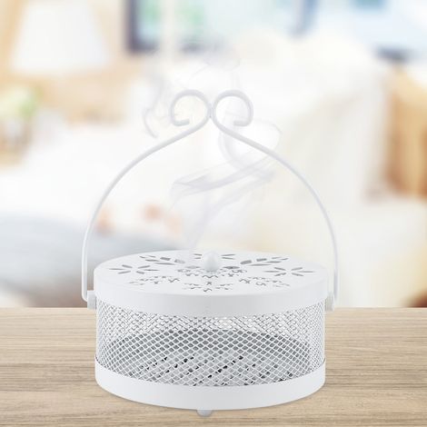Feuerfeste, goldene Räucherstäbchenbox mit Mückenschutz für den Sommer, inklusive Ablage für Mückenspiralen, weiß, 14,9 x 7,5 cm (1/5)