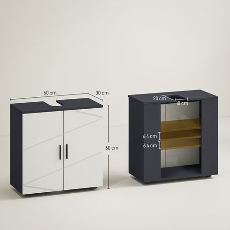 Meuble de salle de bain, commode de salle de bain, meuble vasque, 2 étagères, bois, gris clair (1/5)